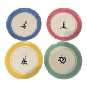 Vintage Ralph Lauren Maritime striped nautical set of four desert salad plates